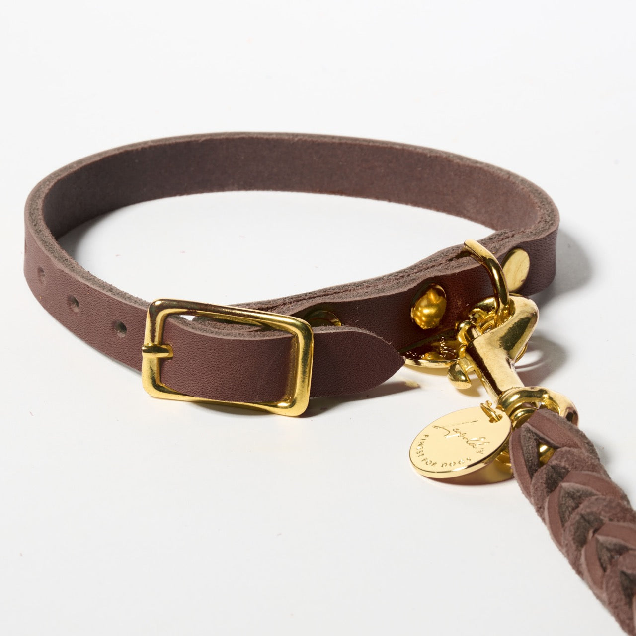 Hundehalsband Fettleder Dunkelbraun-Gold 22-28cm  - von Leopold's kaufen bei leopolds-finest [Dunkelbraun-Gold]