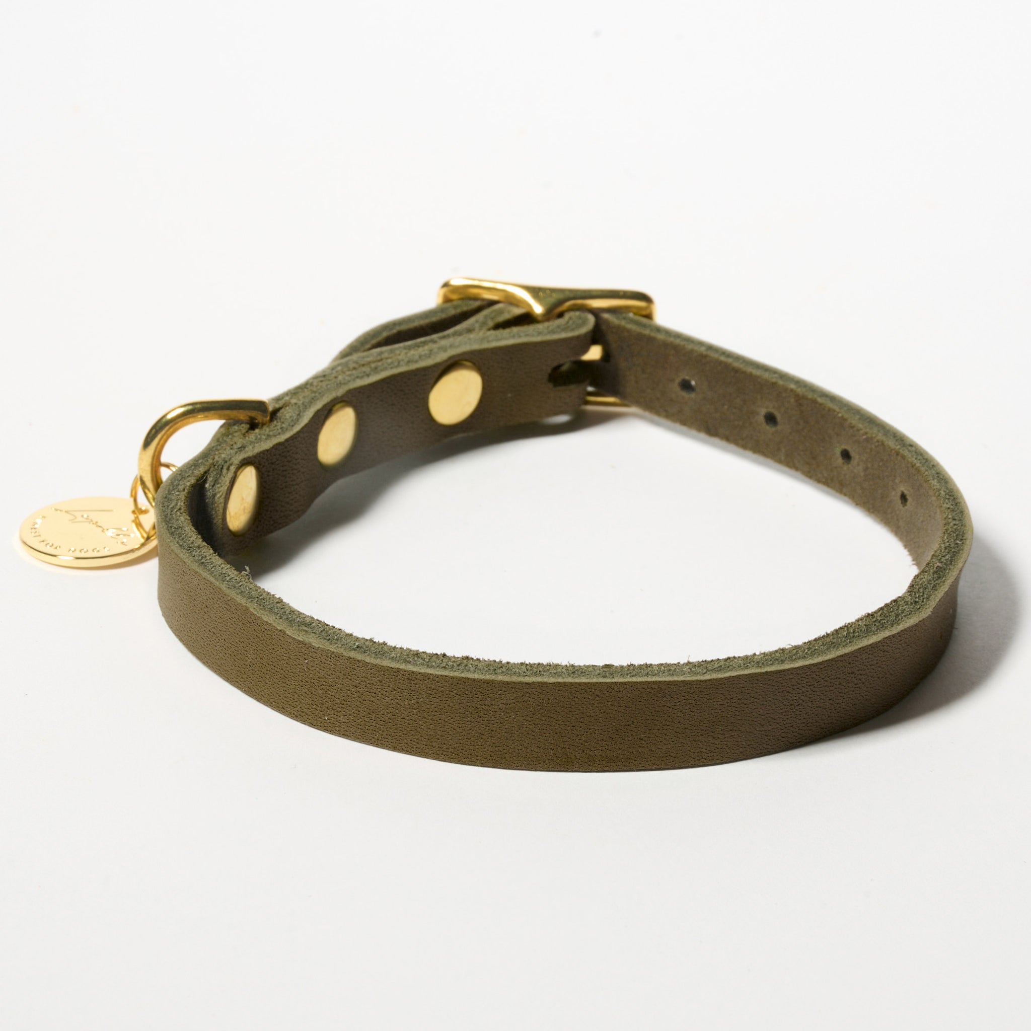 Hundehalsband Fettleder Oliv-Gold / 22-28cm - von Leopold's kaufen bei [Oliv-Gold]