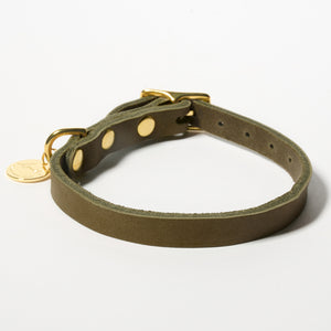 Hundehalsband Fettleder Oliv-Gold / 22-28cm - von Leopold's kaufen bei