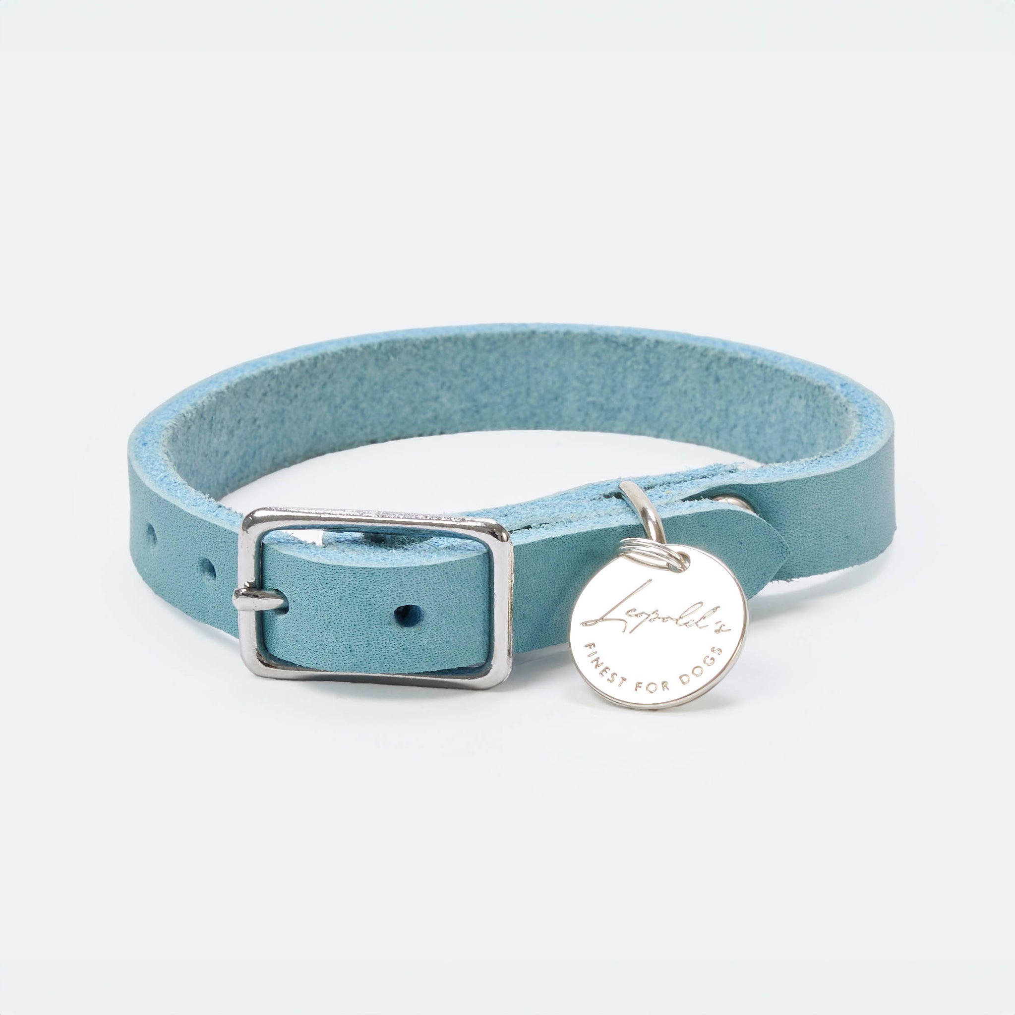 Hundehalsband Fettleder Hellblau-Silber 22-28cm  - von Leopold's kaufen bei leopolds-finest [hellblau-silber]