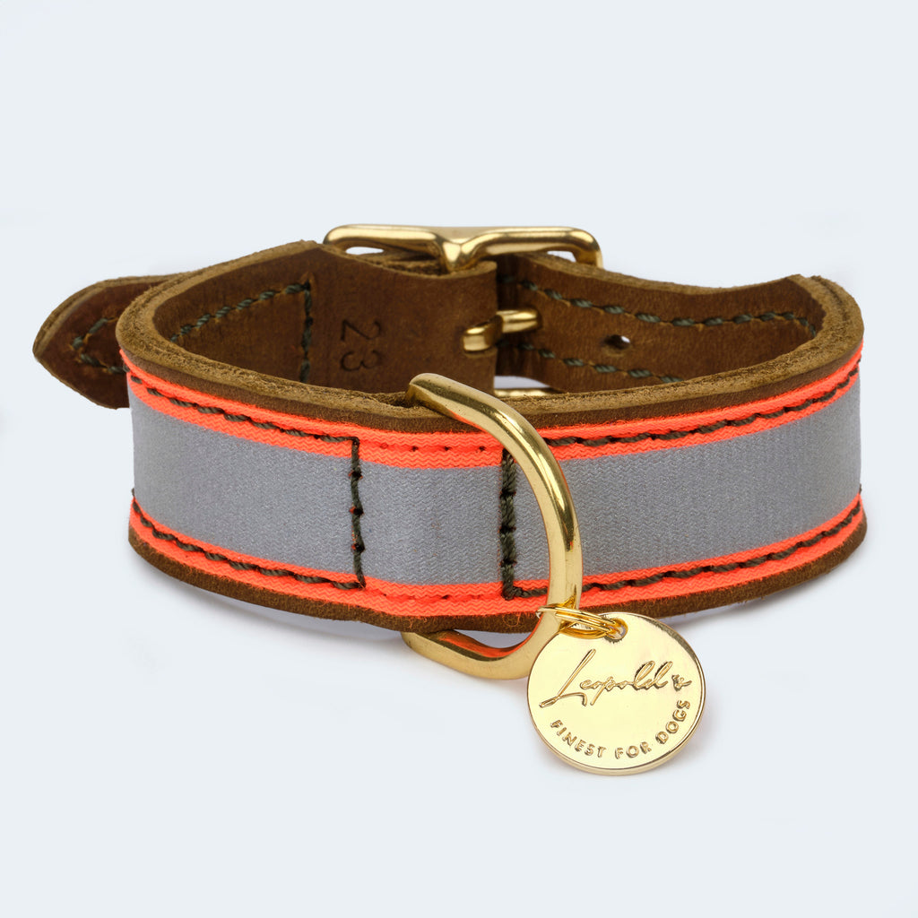 Hundehalsband Leder Reflex oliv | Leopold's Finest for dogs
