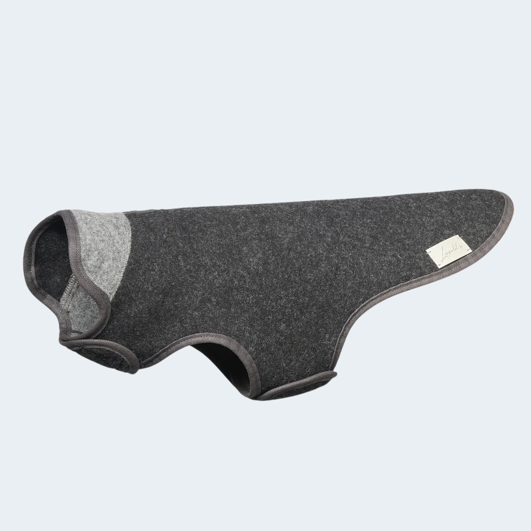 Leopold's Finest Hundemantel Loden Handarbeit in anthrazit-grau
