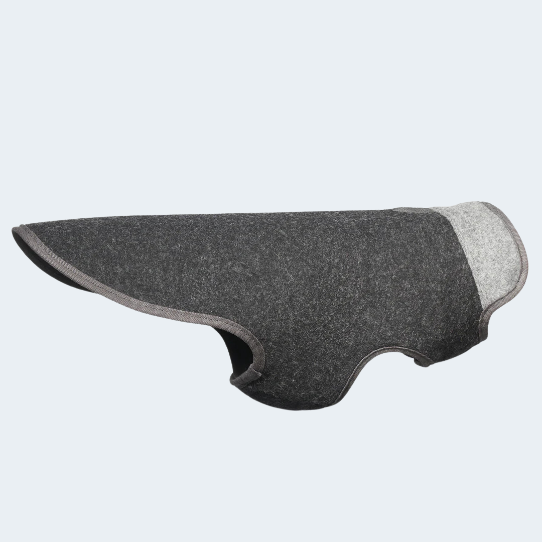 Leopold's Finest Hundemantel Loden Handarbeit Rückseite in anthrazit-grau