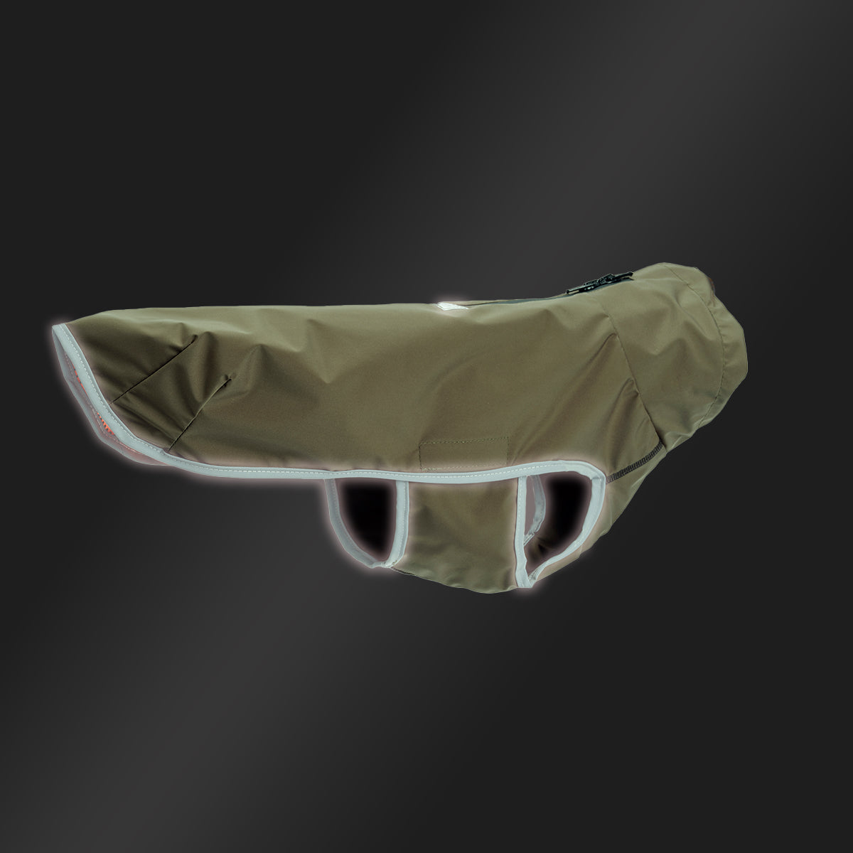 Leopold's Finest | Hunde Regenmantel Active in oliv für Dackel und kleine Hunde mit Reflexstreifen als Umrandung Seitenansicht