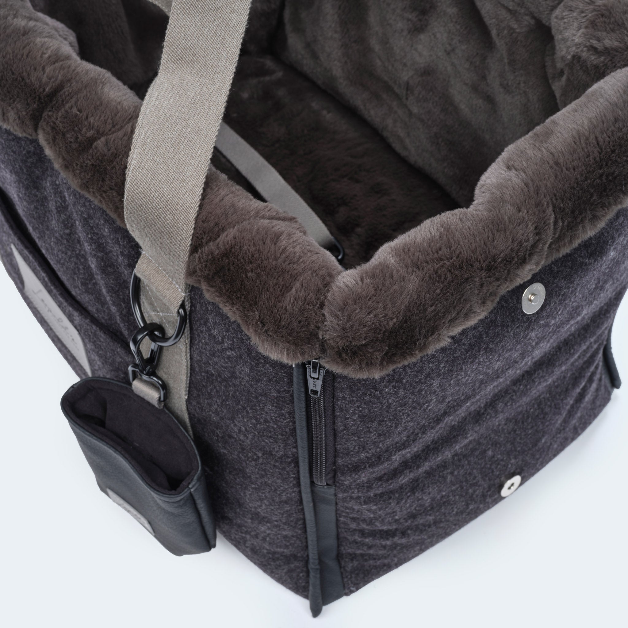 Hundetasche CosyBag Kitzbühel in Loden mit Webpelz und Leckerlibeutel in anthrazit