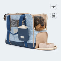 Flugtasche für Dackel und kleine Hunde mit orthopädischer Matratze hellblau