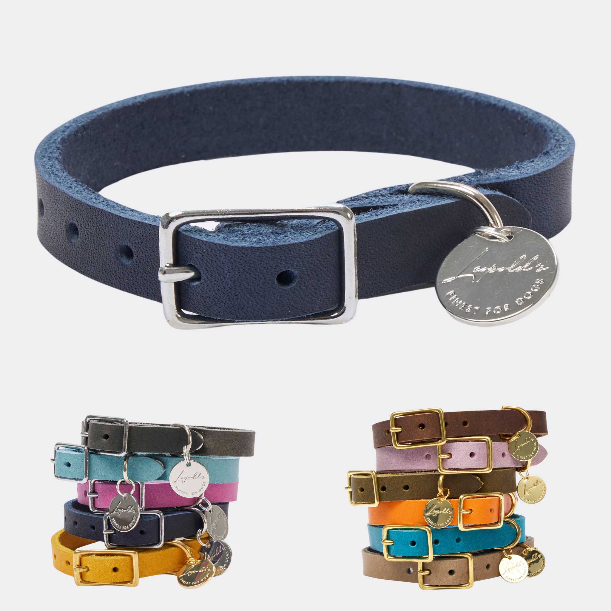 Hundehalsband Fettleder     - von Leopold's kaufen bei leopolds-finest [navy-silber]