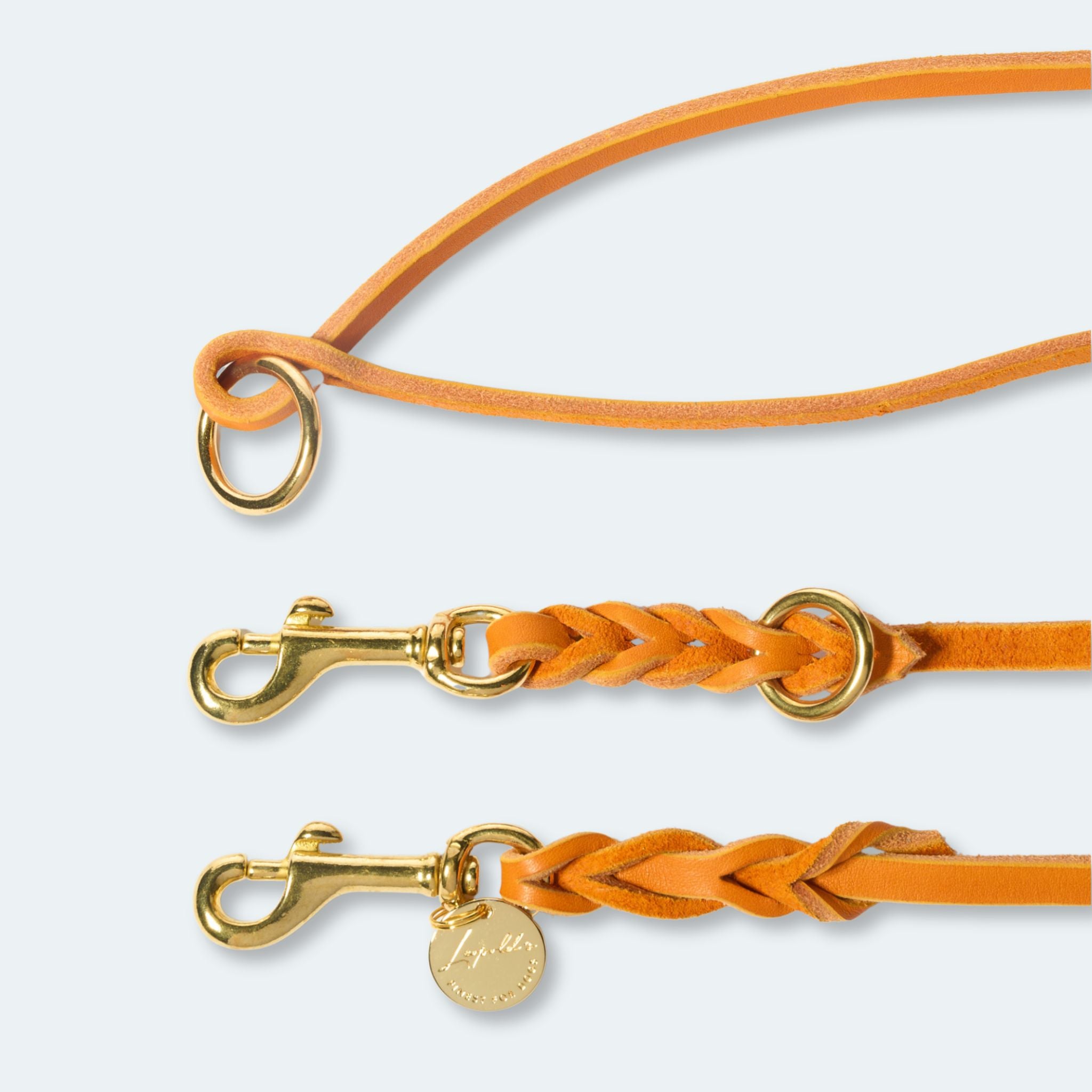 Hundeleine verstellbar Fettleder Orange-Gold   - von Leopold's kaufen bei leopolds-finest [Orange-Gold]