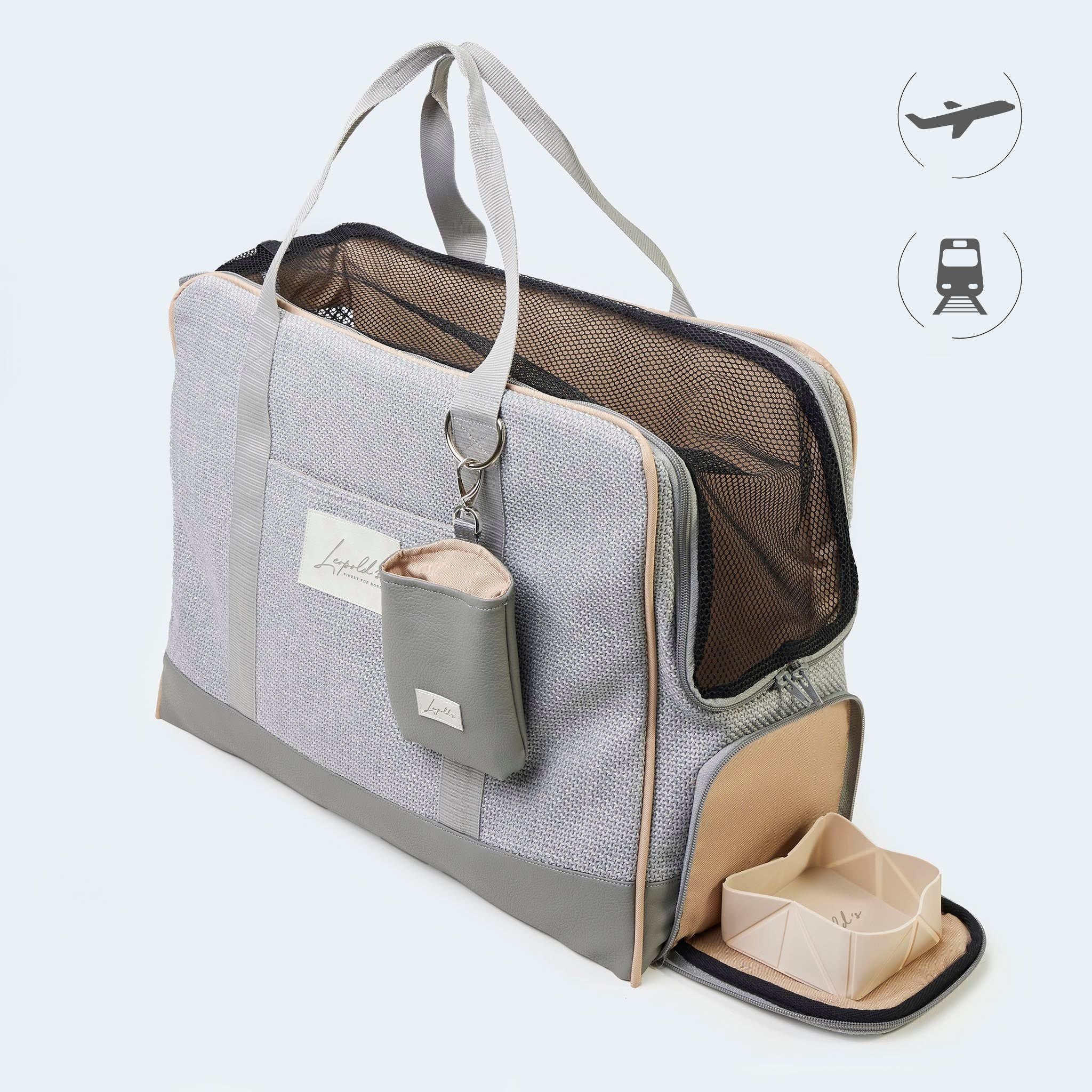 Flugtasche für Dackel und kleine Hunde mit orthopädischer Matratze [grau]