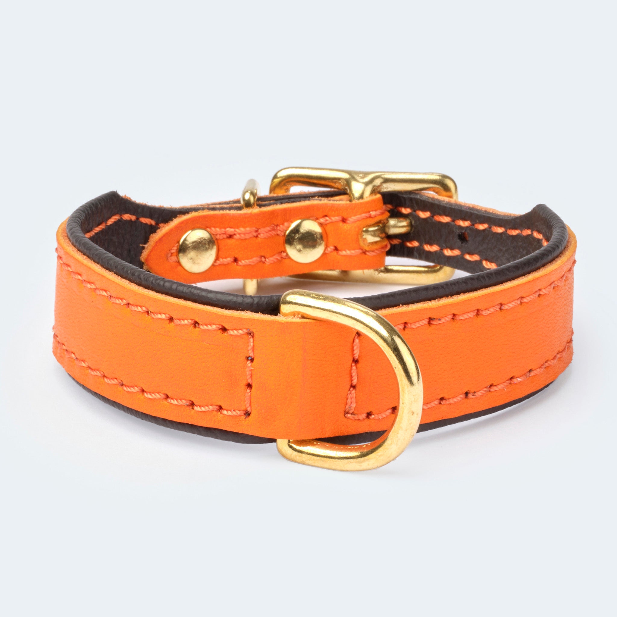 Glattleder Halsband orange/dunkelbraun/gold | Leopold's Finest for dogs