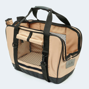 Fahrradtasche für Hunde in beige alles offen
