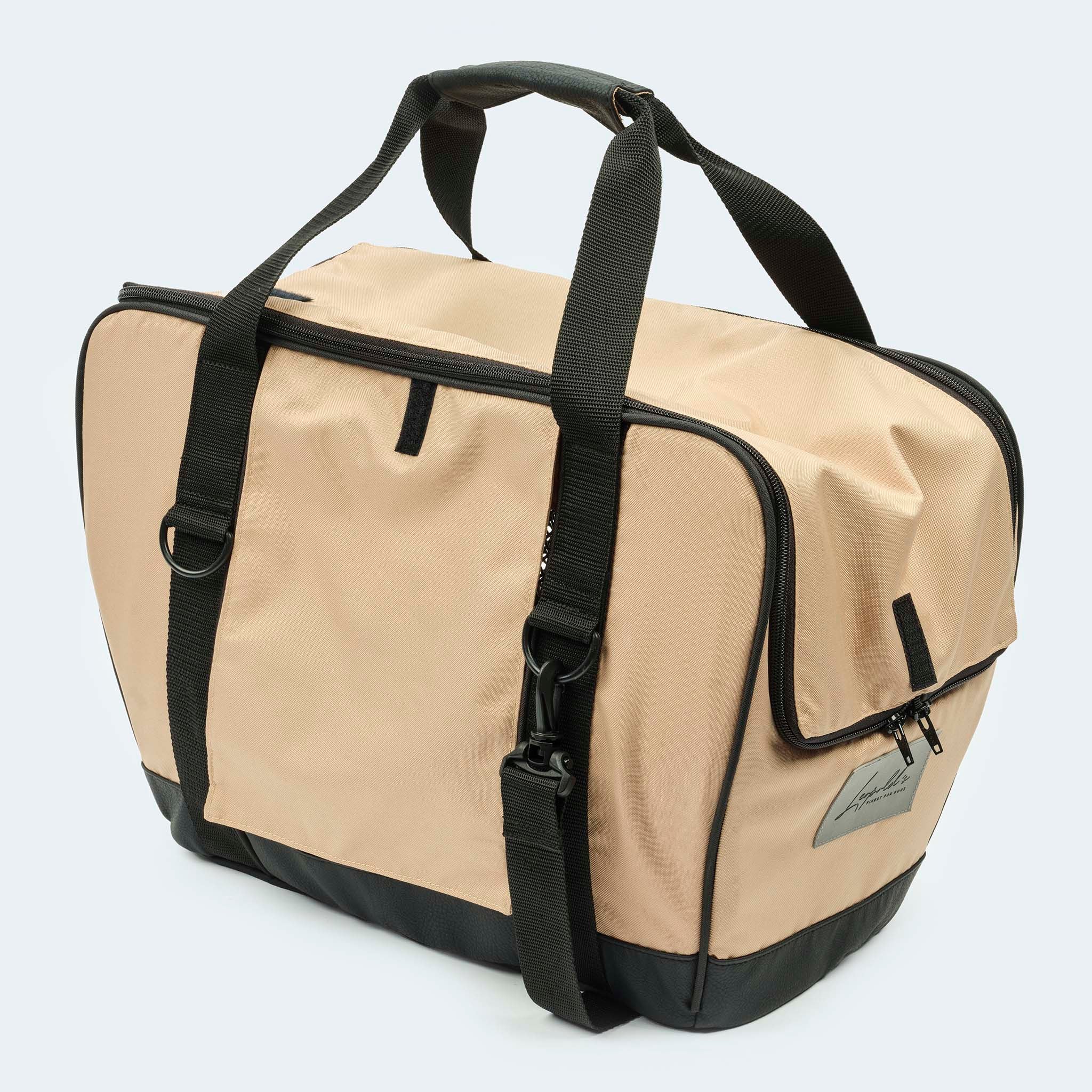 Fahrradtasche für Hunde in beige alles geschlossen