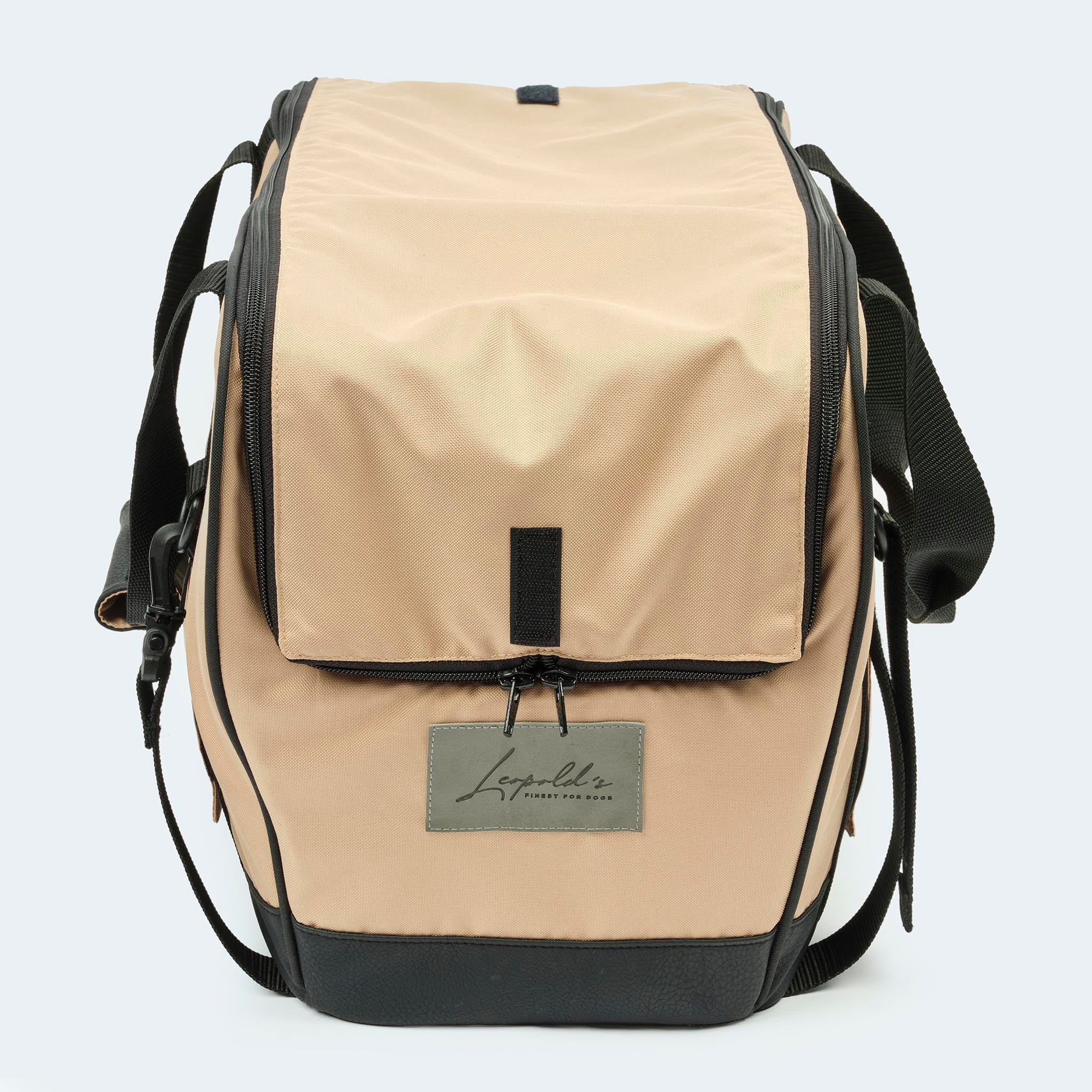 Fahrradtasche für Hunde in beige Vorderansicht geschlossen