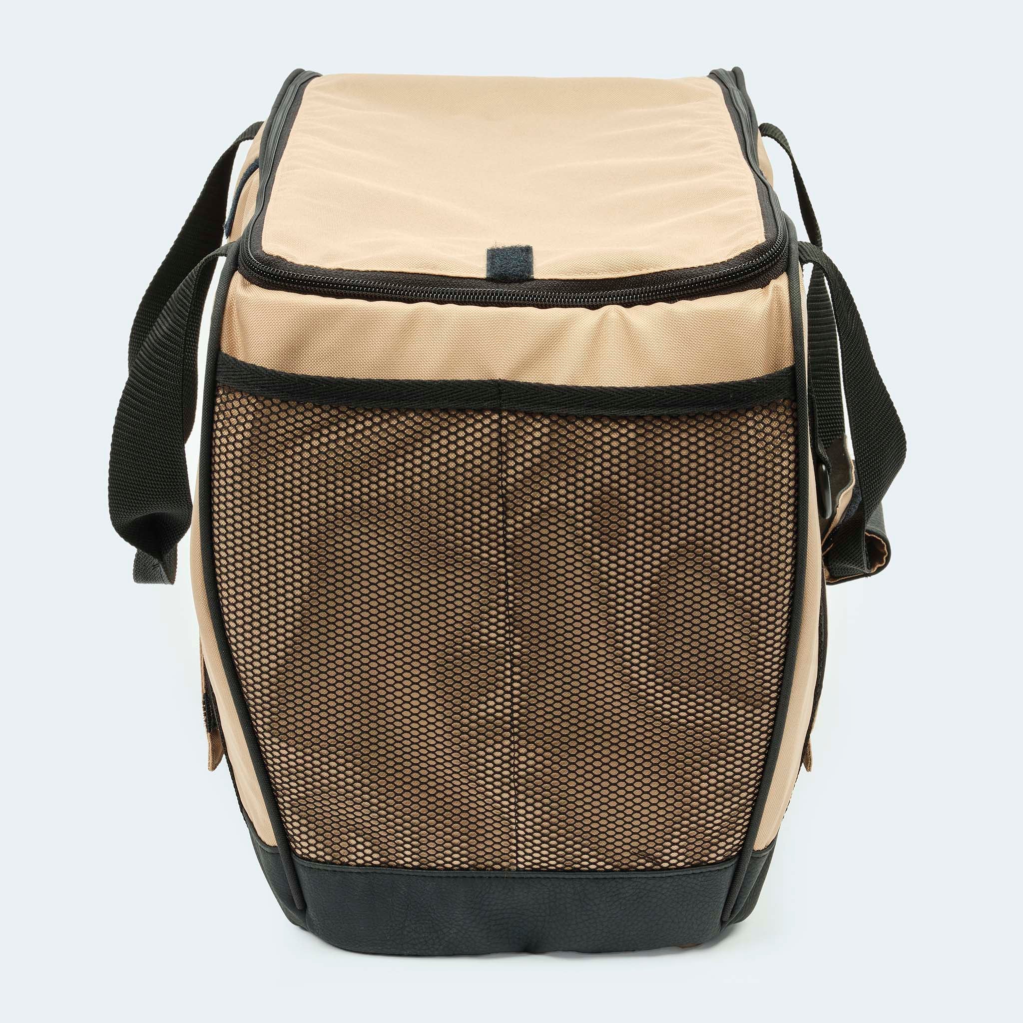 Fahrradtasche für Hunde in beige Netz am hinteren Teil der Fahrradtasche
