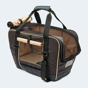 Fahrradtasche für Hunde in schwarz Netz geschlossen.