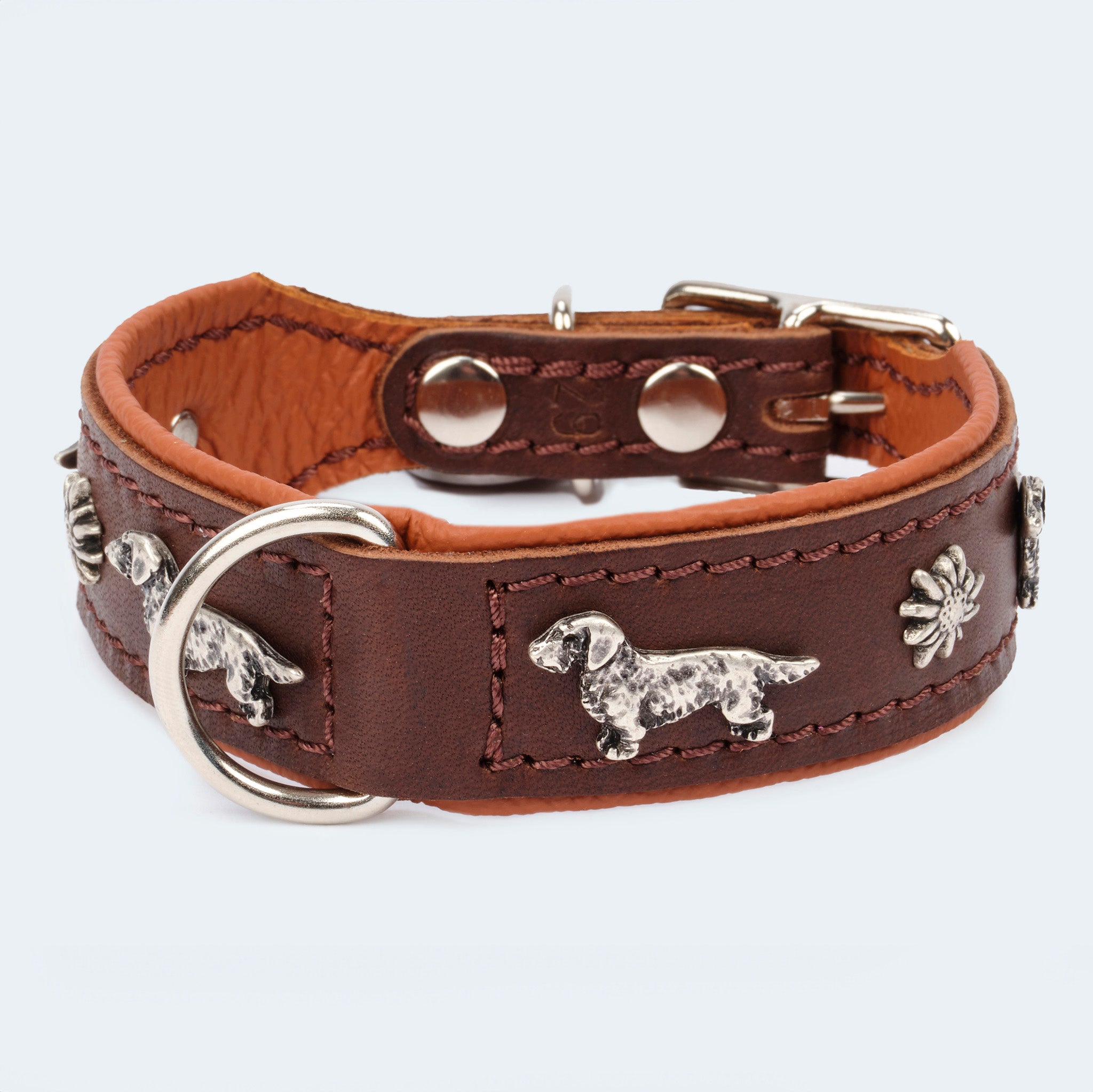 Hundehalsband Leder Dackel auen dunkelbraun/innen cognac | Leopold's  Finest for dogs
