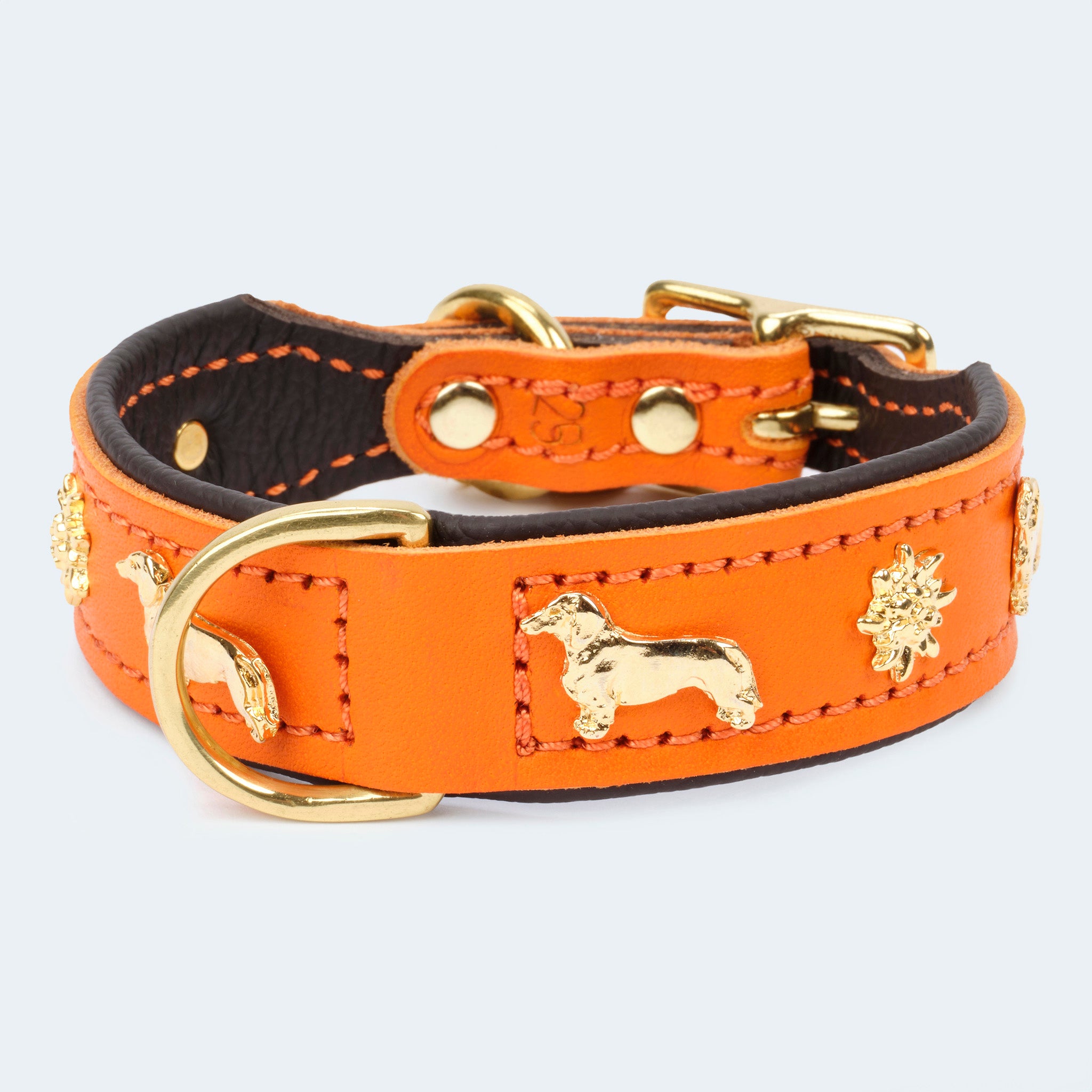 Hundehalsband Leder Dackel auen orange/innen dunkelbraun | Leopold's  Finest for dogs