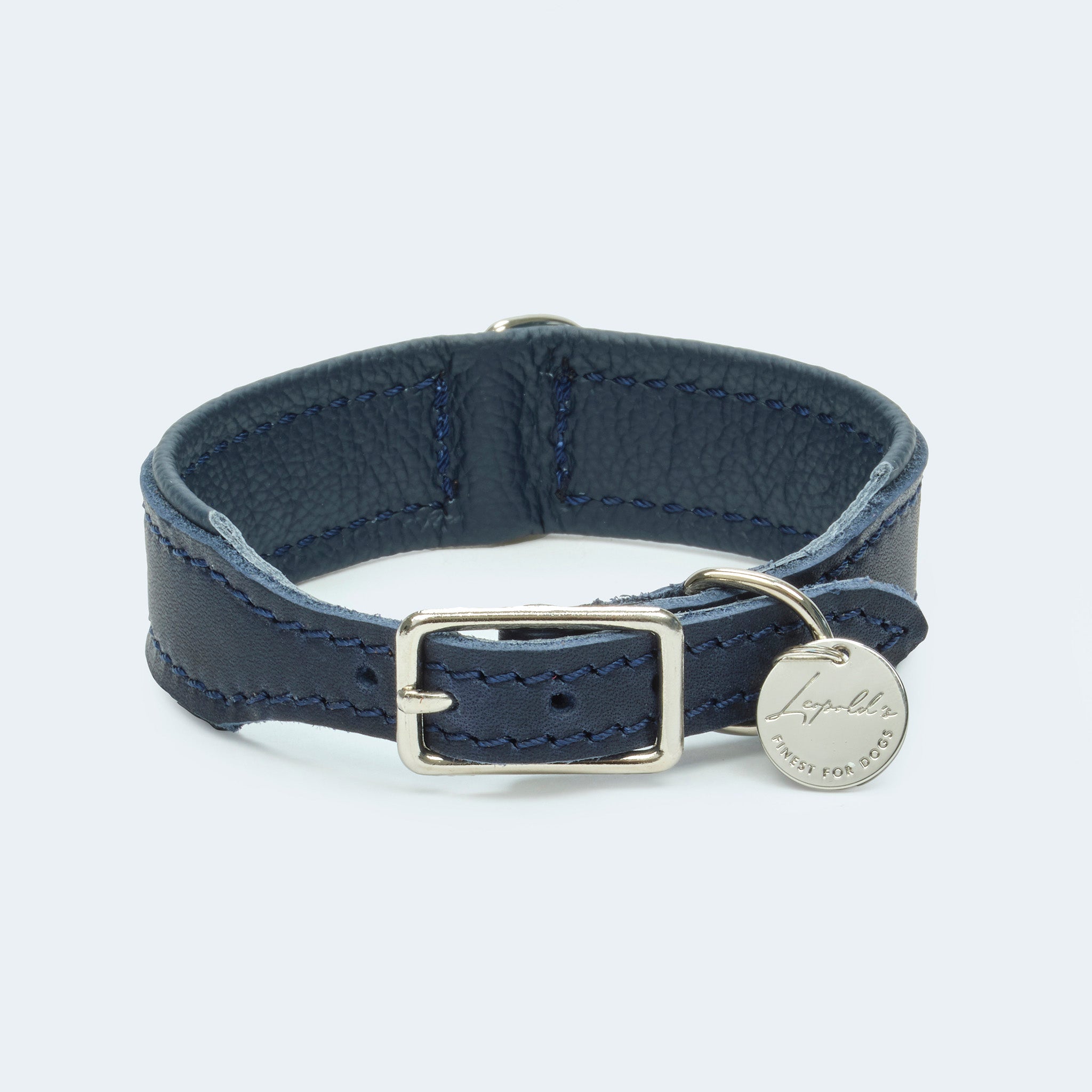 Leopold's Finest | Hundehalsband Leder dunkelblau mit Karabiner aus Metall für Dackel und kleine Hunde