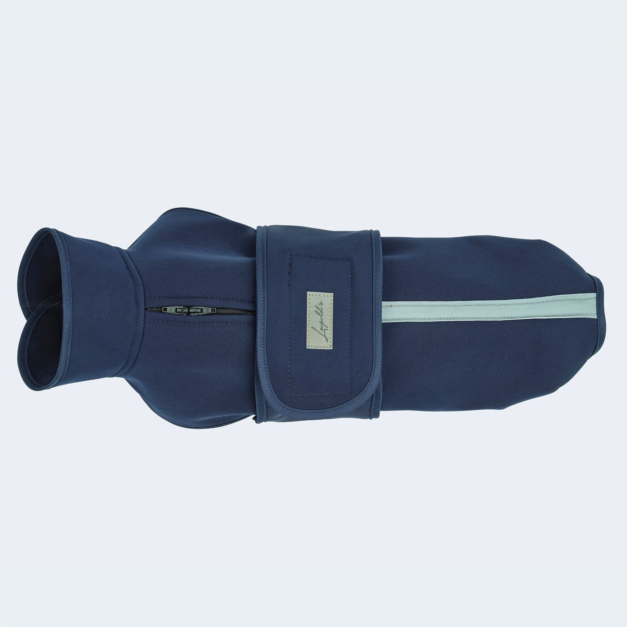 Leopold's Finest | Hunde Softshellmantel in dunkelblau Ansicht von oben für Dackel und kleine Hunde