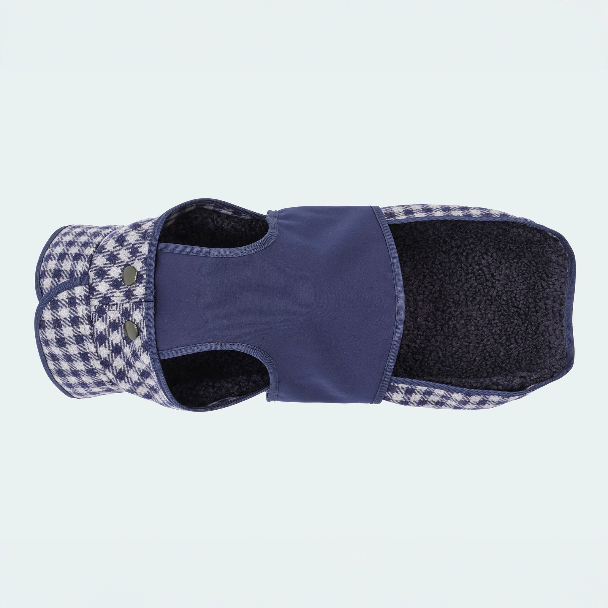 Leopold's Finest | Hundemantel aus Wolle mit Vichy Karo-Muster in blau für Dackel und kleine Hunde Unterseite