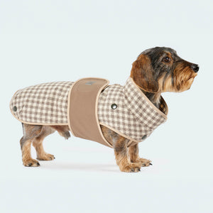 Hunde Wollmantel mit Innenfutter in Vichy Karo Muster taupe