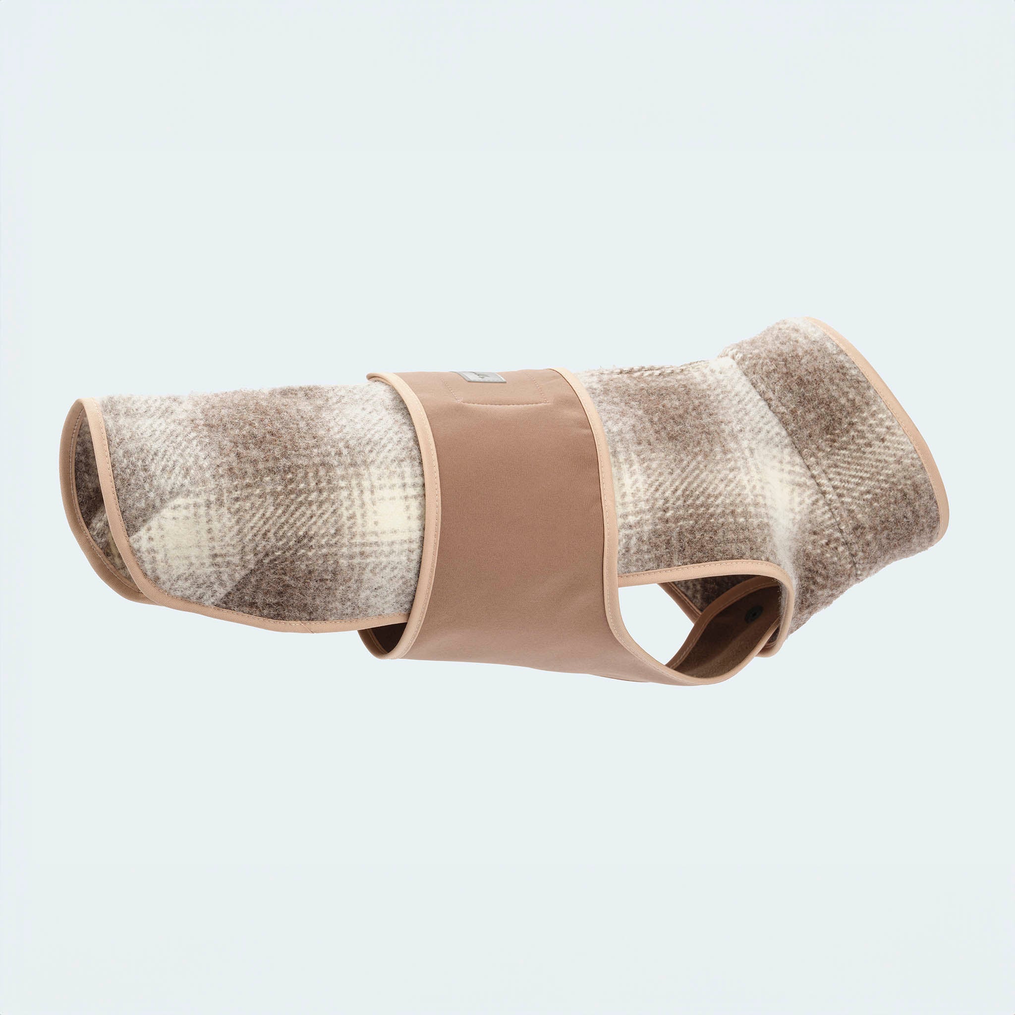 Leopold's Finest | Ungefütterter Lodenmantel in braunem Karo Muster mit braunem austauschbarem Ersatz Softshell Brustlatz für Dackel und kleine Hunde