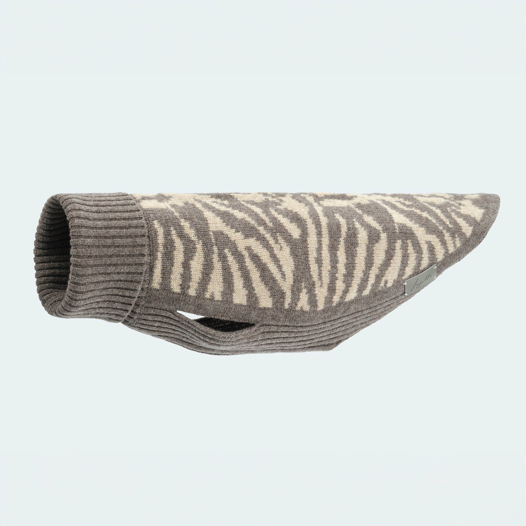Leopold's Finest for Dogs | Hunde Strickpullover aus 100% Schurwolle in taupe Zebra-Muster für Dackel und kleine Hunde