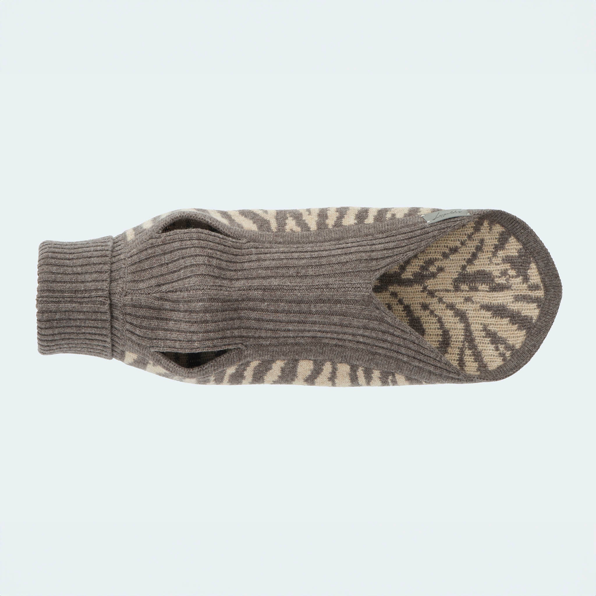 Leopold's Finest for Dogs | Hunde Strickpullover aus 100% Schurwolle in taupe Zebra-Muster für Dackel und kleine Hunde Unterseite