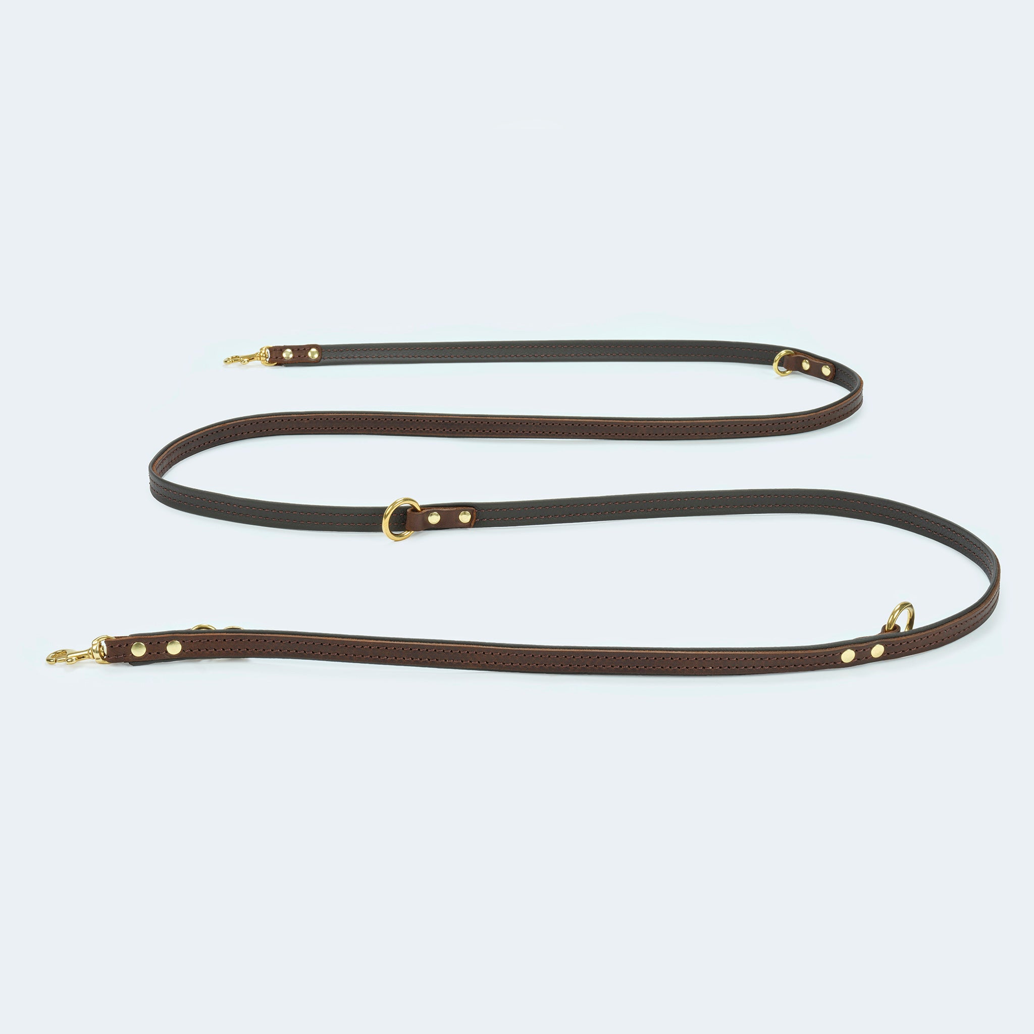 Leopold's Finest | Verstellbare Hundeleine in dunkelbraun mit goldenen Karabinern aus Messing für Dackel und kleine Hunde