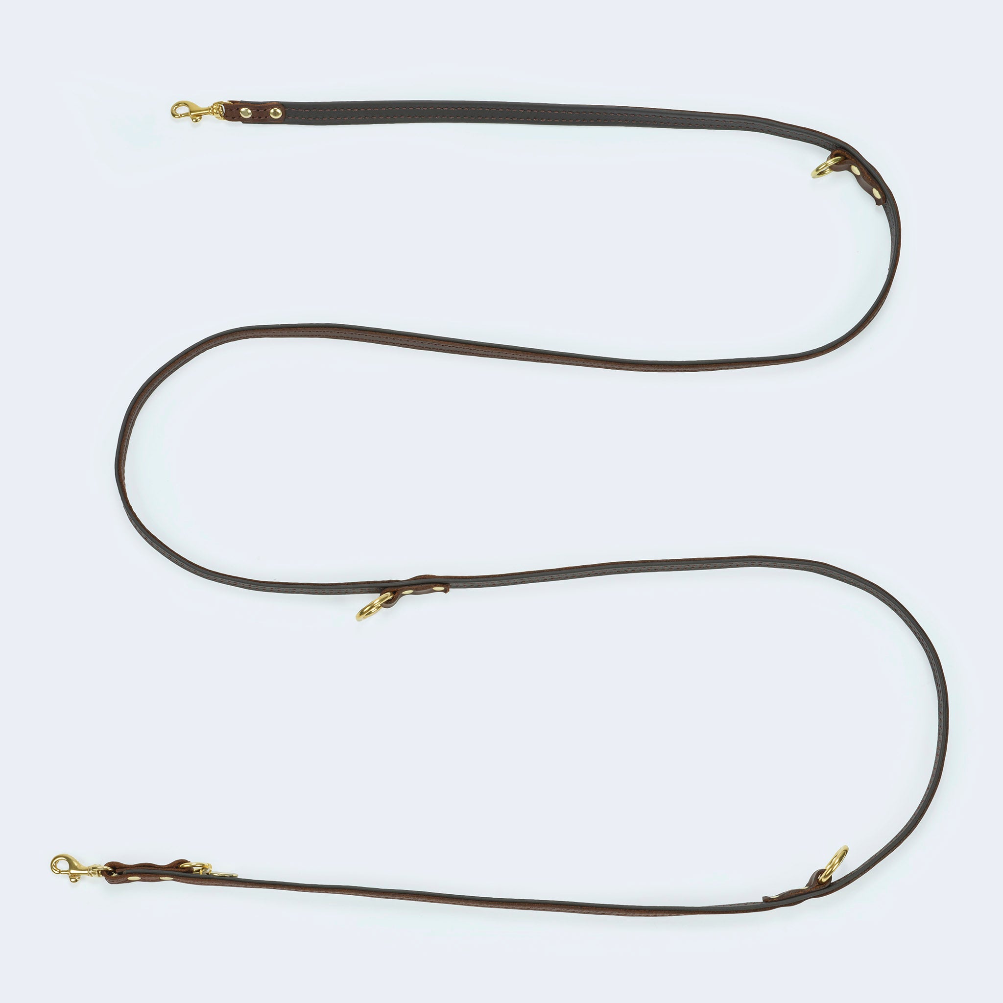 Leopold's Finest | Verstellbare Hundeleine in dunkelbraun mit goldenen Karabinern aus Messing für Dackel und kleine Hunde