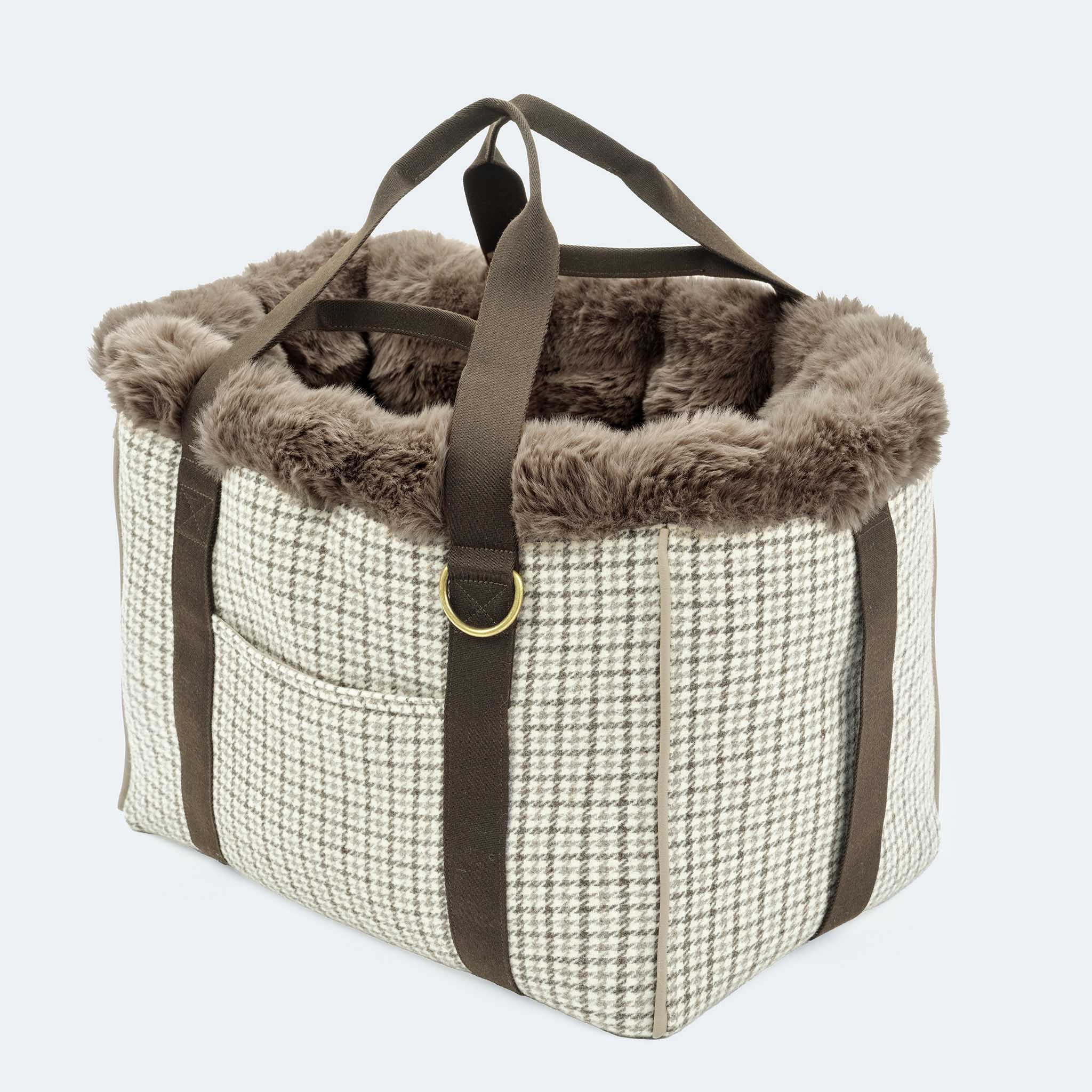 Leopold's Finest | CosyBag St.Moritz mit Schattenkaro-Muster Rückansicht Hundetasche für Dackel und kleine Hunde 