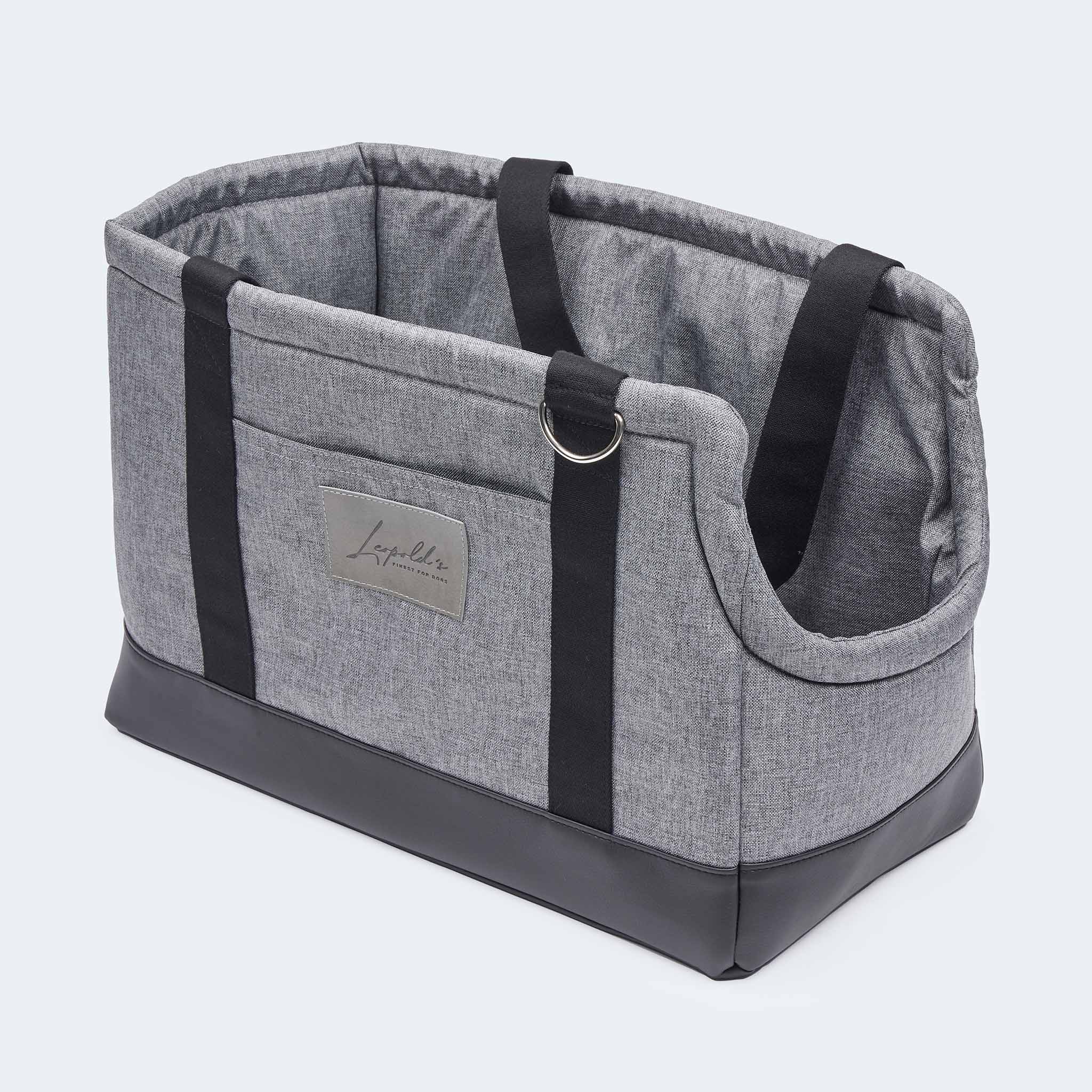 Hundetasche EasyLuxe für Dackel und kleine Hunde ohne ausknöpfbarem Innenfutter aus Curly. Zwei Seitentaschen und integrierter Sicherungsleine [schwarz]