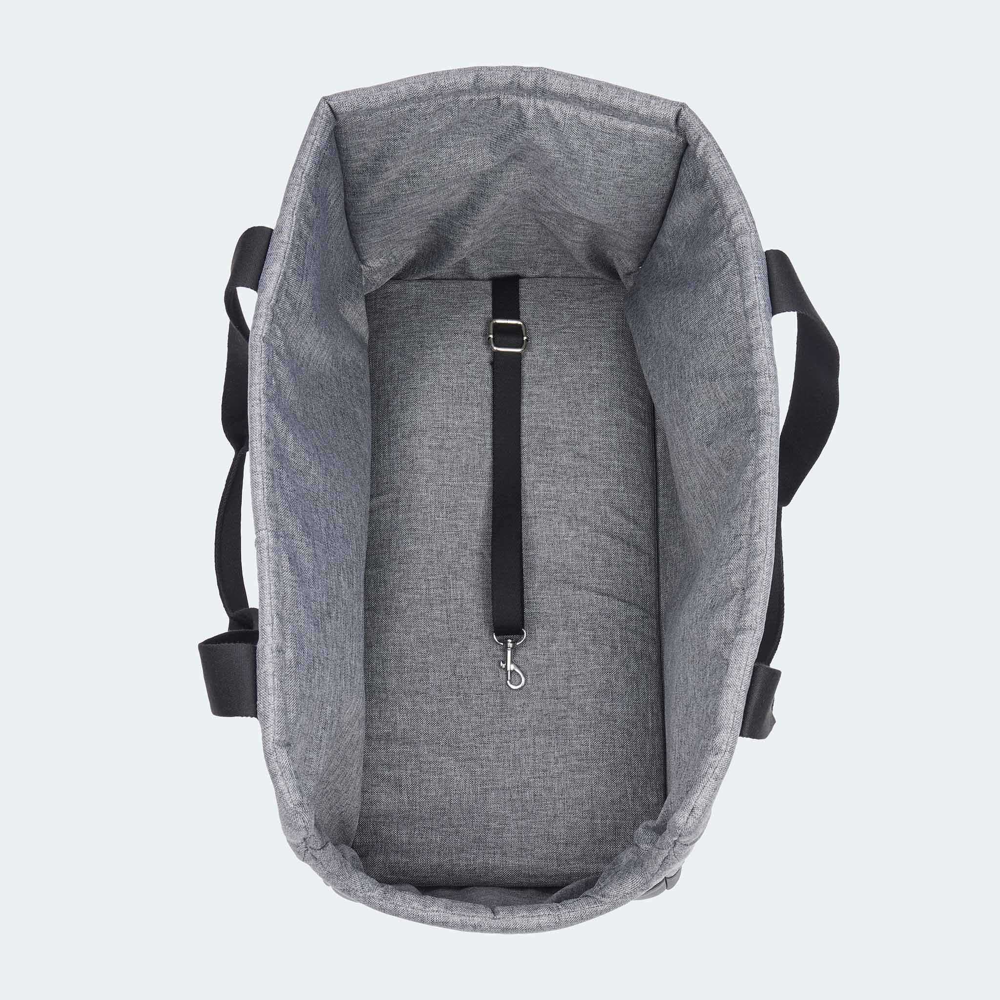 Hundetasche EasyLuxe für Dackel und kleine Hunde ohne ausknöpfbarem Innenfutter aus Curly. Integrierte Sicherungsleine im inneren der Tasche. [schwarz]