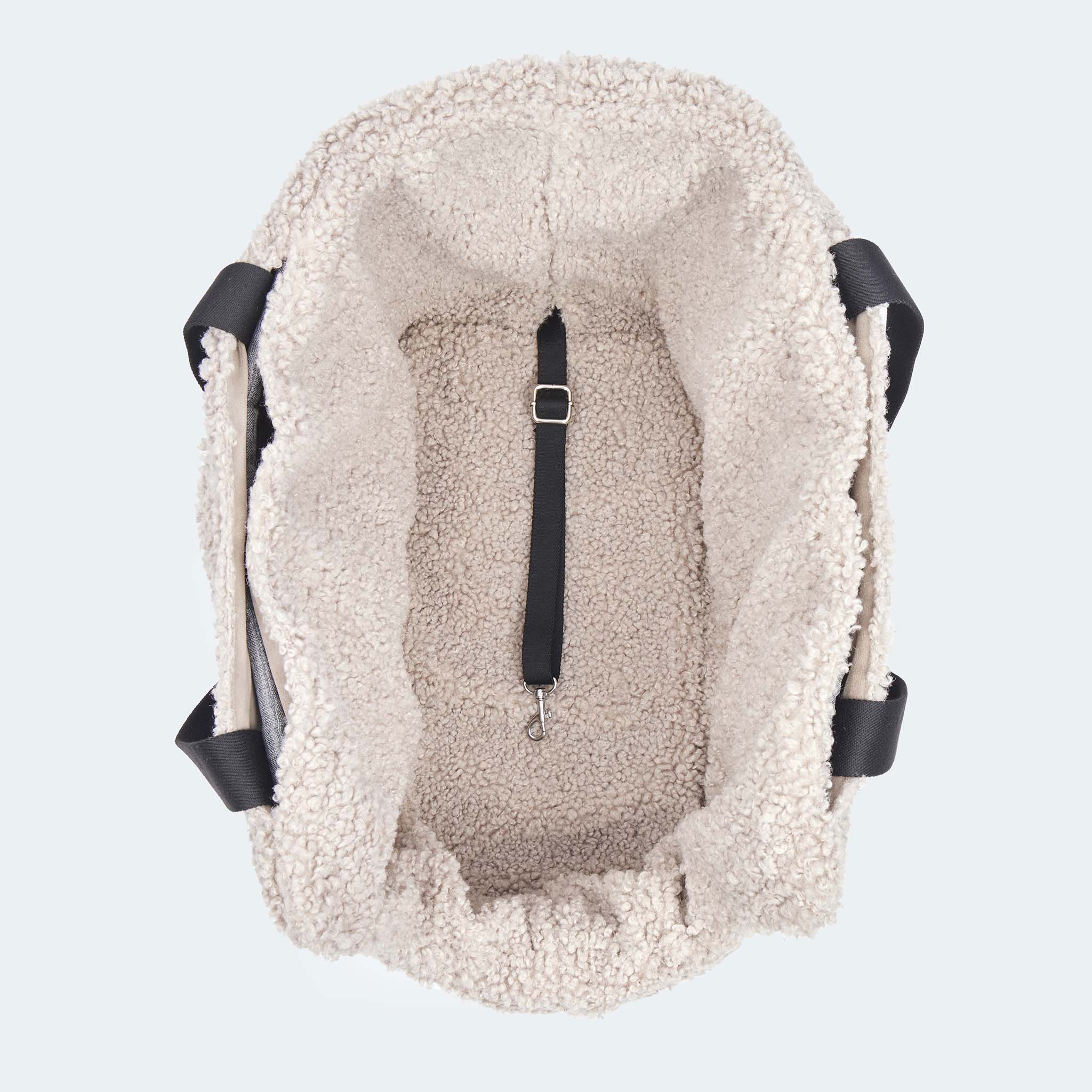 Hundetasche EasyLuxe mit Sicherungsleine und ausknöpfbarem Innenfutter von oben [beige]