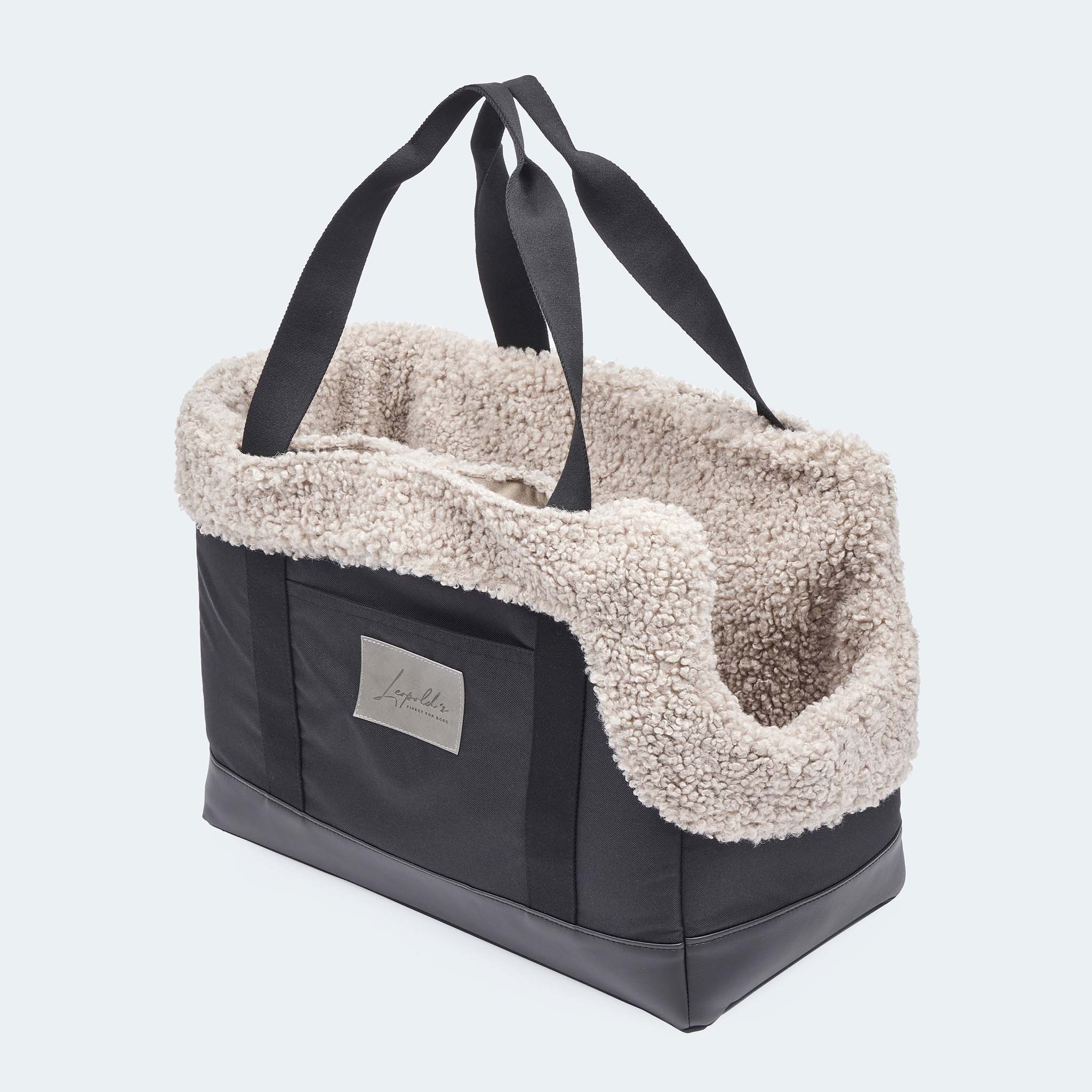 Hundetasche EasyLuxe mit Seitentaschen und ausknöpfbarem Innenfutter von der Seite [beige]