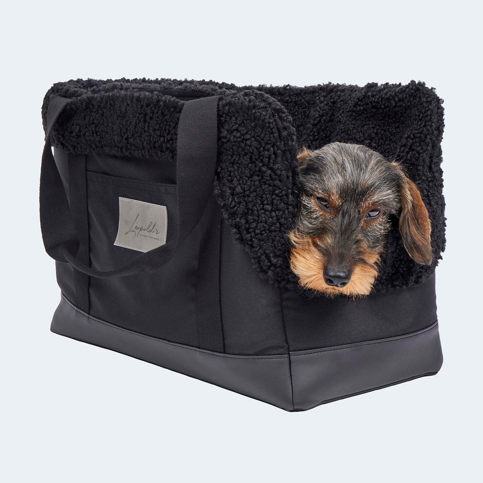 Hundetasche EasyLuxe für Dackel und kleine Hunde mit Dackel in der Tasche [schwarz]