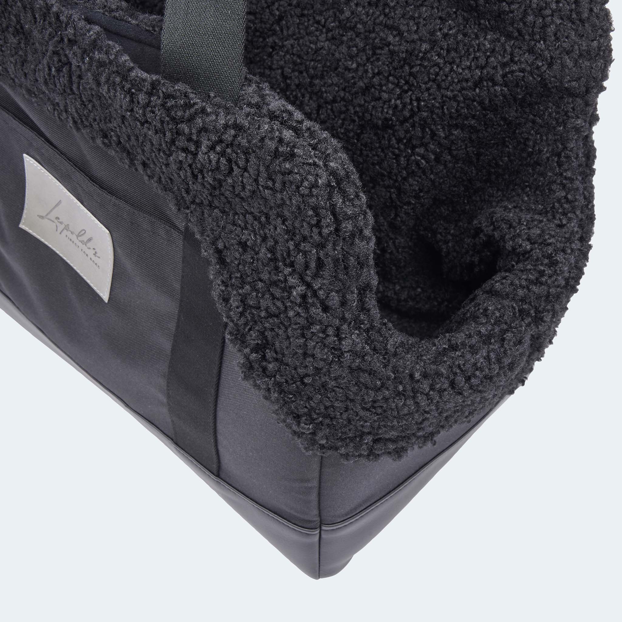 Hundetasche EasyLuxe für Dackel und kleine Hunde Nahaufnahme weiches Curly-Innenfutter [schwarz]