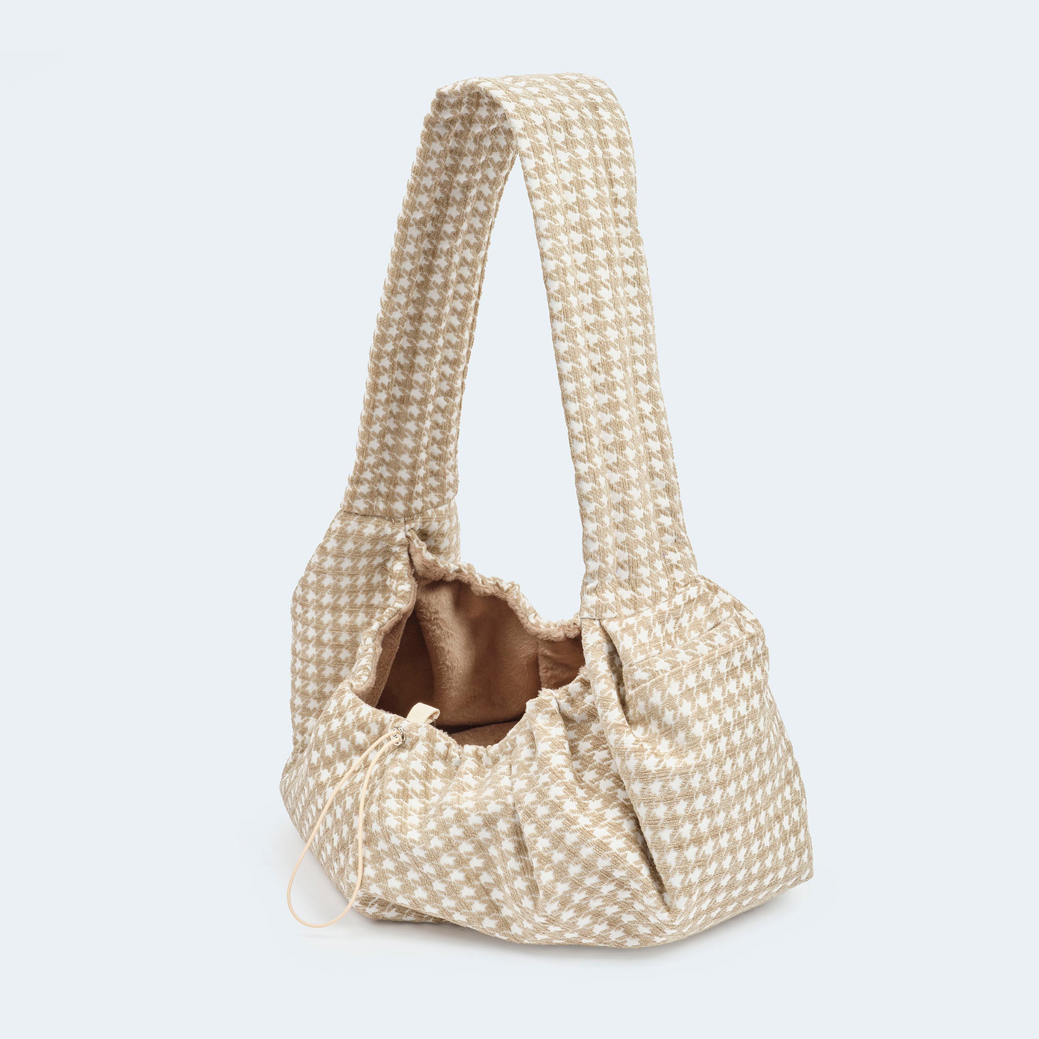 Leopold's Finest | Welpentragetasche Hahnentrittmuster beige-weiß